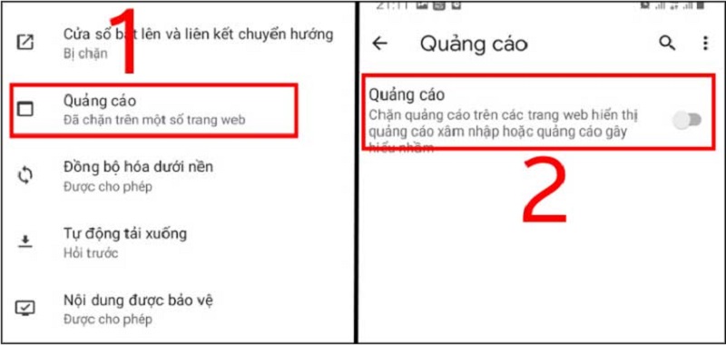 Cấu hình cài đặt quảng cáo trên thiết bị