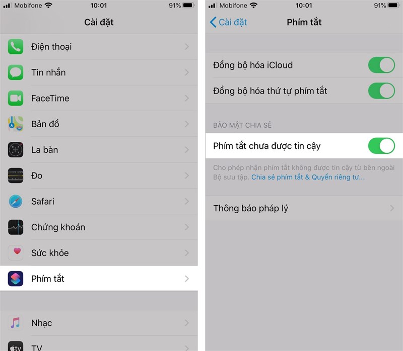 Mở ứng dụng Shortcuts